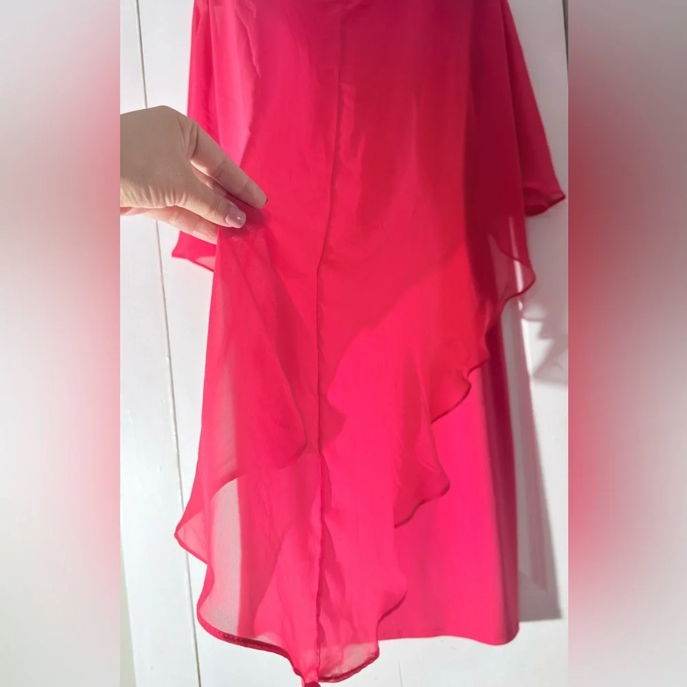 Glamour Nights Pink Popover Cape Sheath Dress Size 6 Chiffon Overlay - Picture 9 of 10